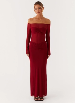 Divine Beauty Mesh Maxi Dress - Maroon Divine Beauty Mesh Maxi Dress - Maroon