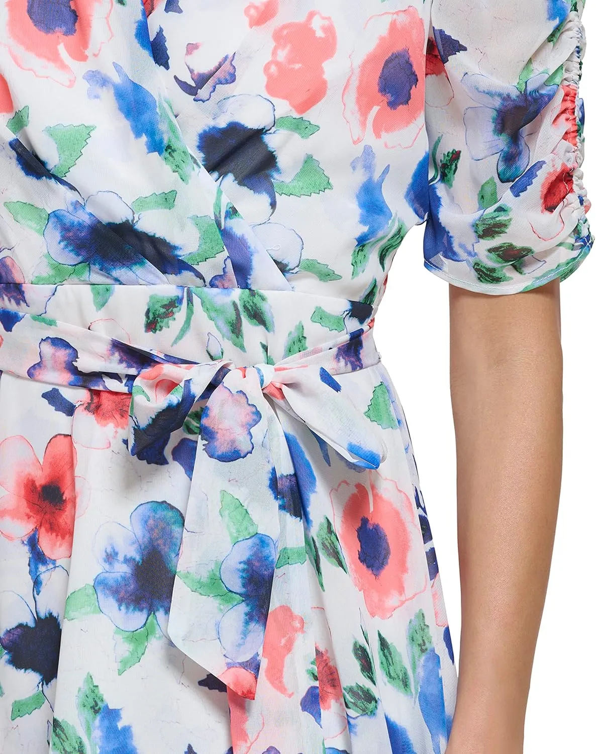 DKNY Women's V-Neck Short Puff Sleeve Dress