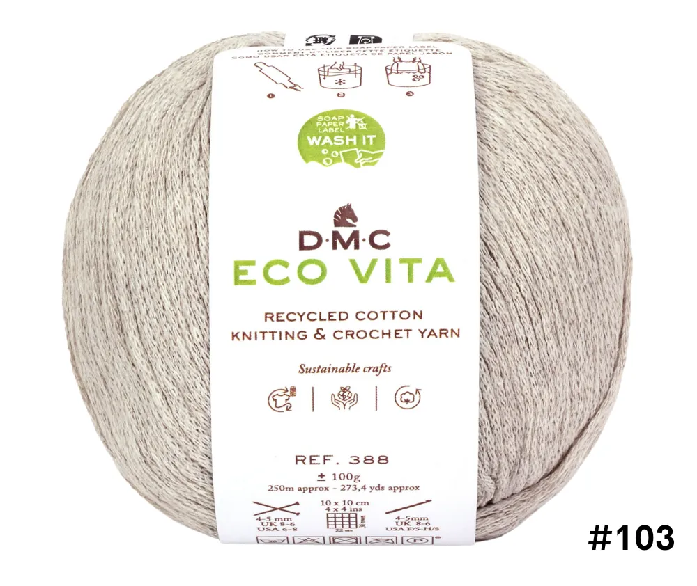 DMC Eco Vita Recycled Cotton Knitting & Crochet Yarn - Various Colours