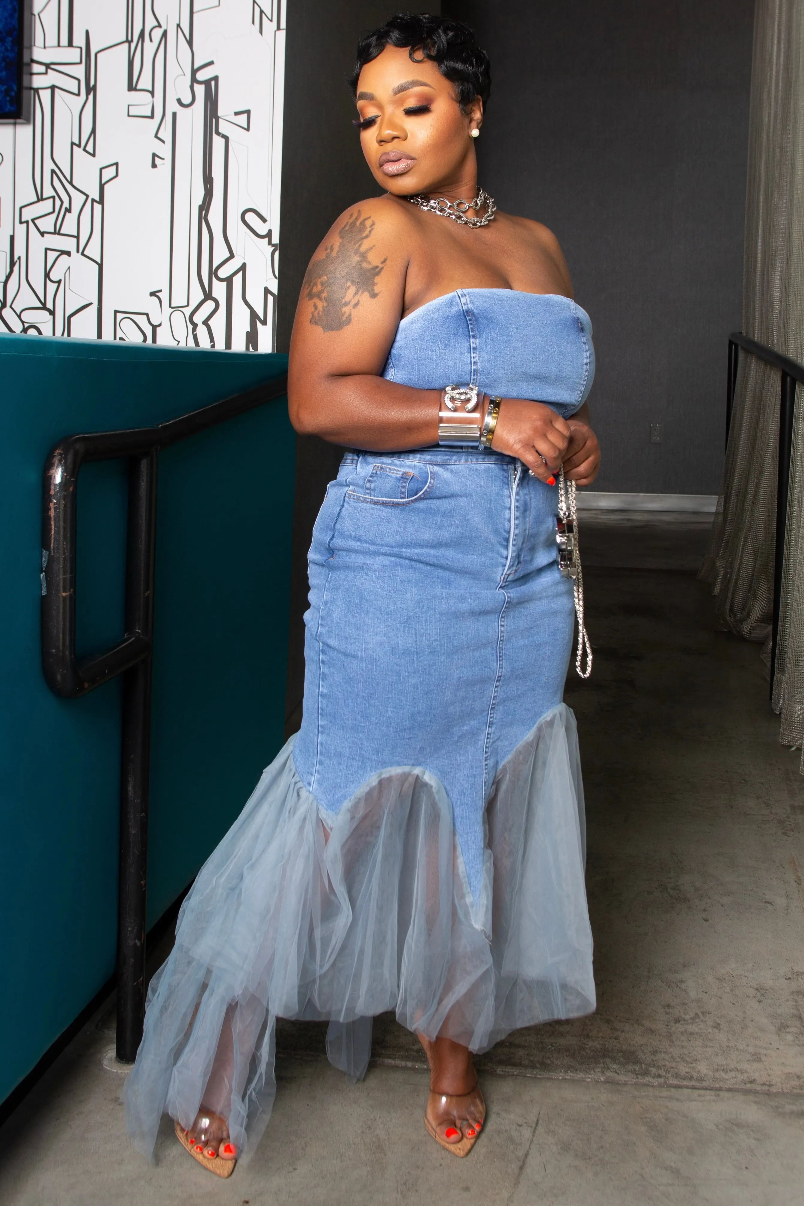 Dolly Denim Dreams Tulle Trim Skirt Set