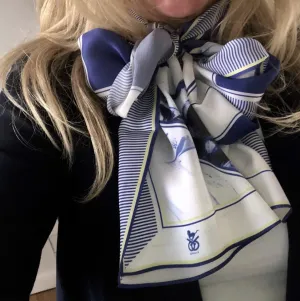 Donna B Equestrian Silk Scarf - Checkmate Blue & Gold