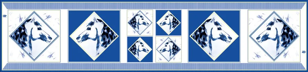Donna B Equestrian Silk Scarf - Checkmate Blue & Gold