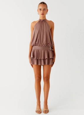 Dopamine Belt Mini Dress - Taupe Dopamine Belt Mini Dress - Taupe