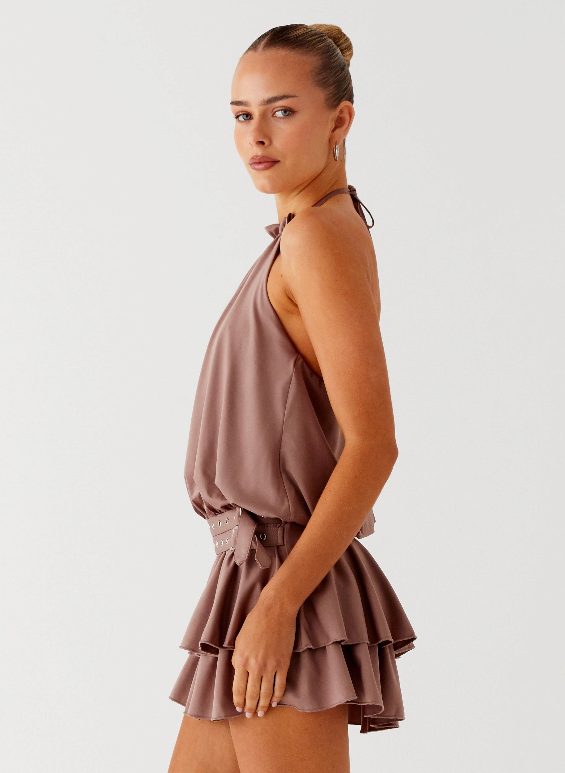 Dopamine Belt Mini Dress - Taupe