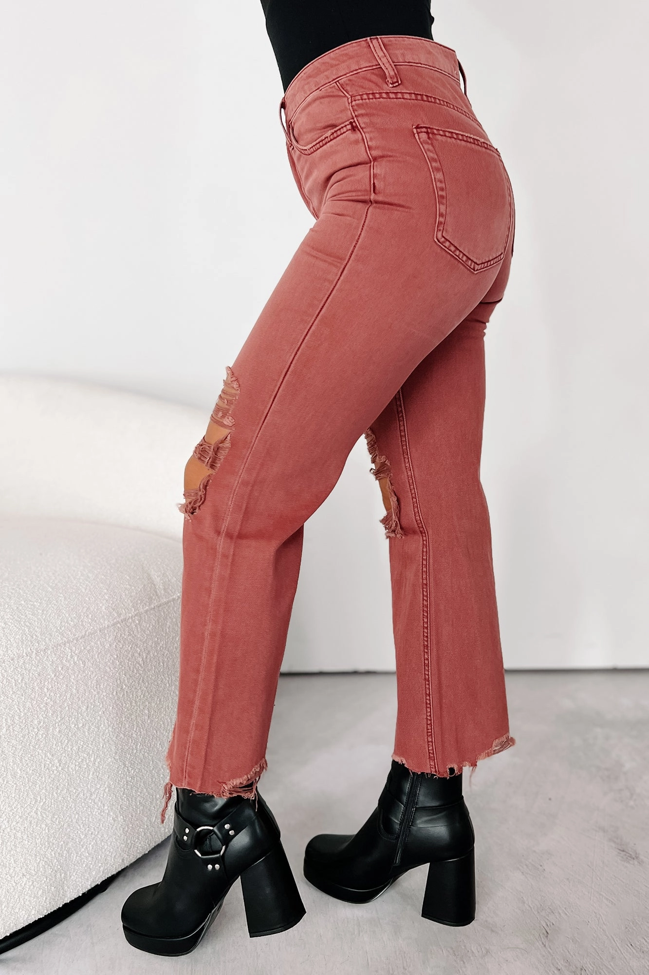 Doyle High Rise 90s Vintage Vervet Crop Flare Jeans (Russet)