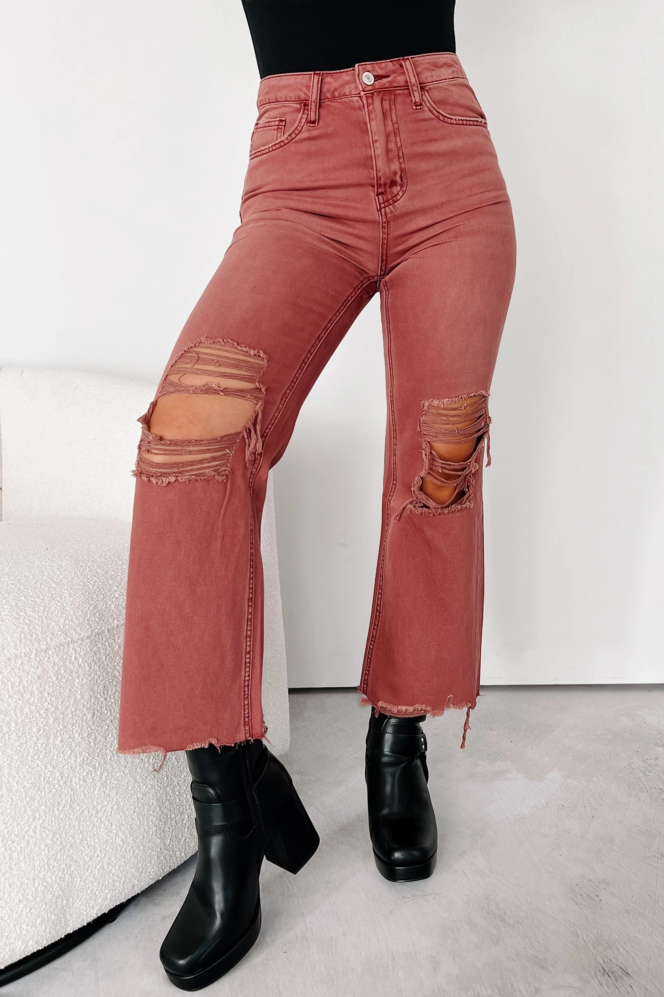 Doyle High Rise 90s Vintage Vervet Crop Flare Jeans (Russet)