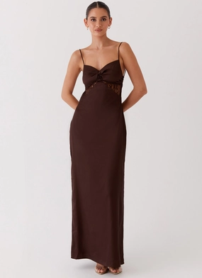 Dream Sight Lace Satin Maxi Dress - Chocolate Dream Sight Lace Satin Maxi Dress - Chocolate