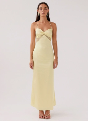 Dream Sight Lace Satin Maxi Dress - Lemon Dream Sight Lace Satin Maxi Dress - Lemon