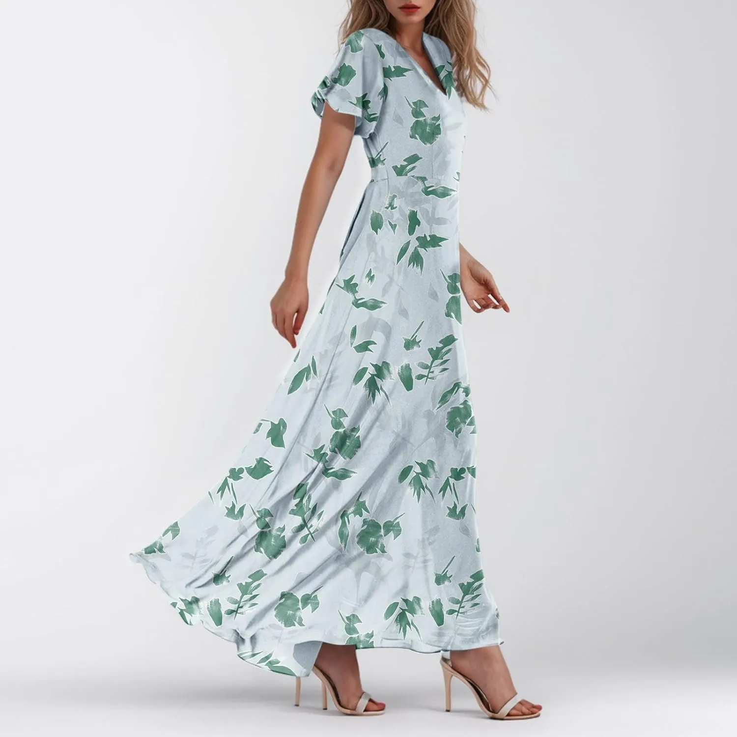 Dresses for Church Women 2025 Maxi Dress Summer Wrap Floral Ruffle Sleeve Chiffon Wedding Dress Boho
