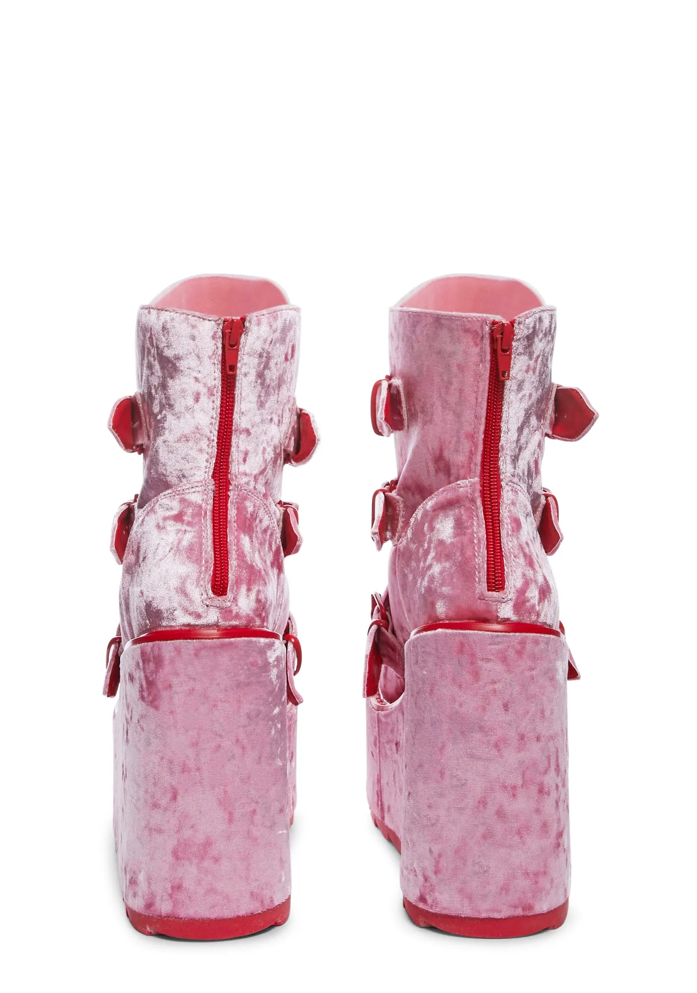 Dune Lo Heart Velvet Boots - Pink/Red