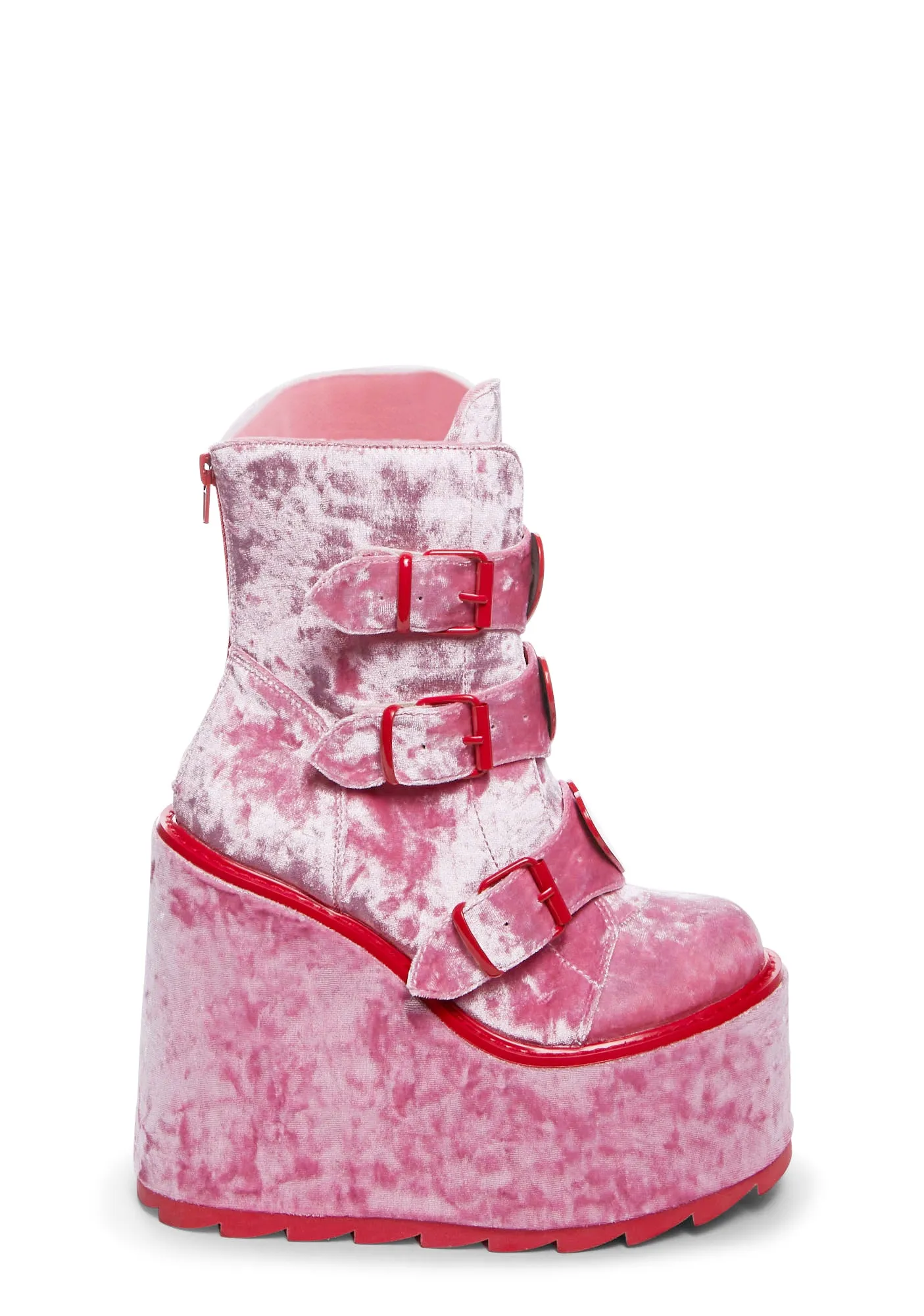 Dune Lo Heart Velvet Boots - Pink/Red