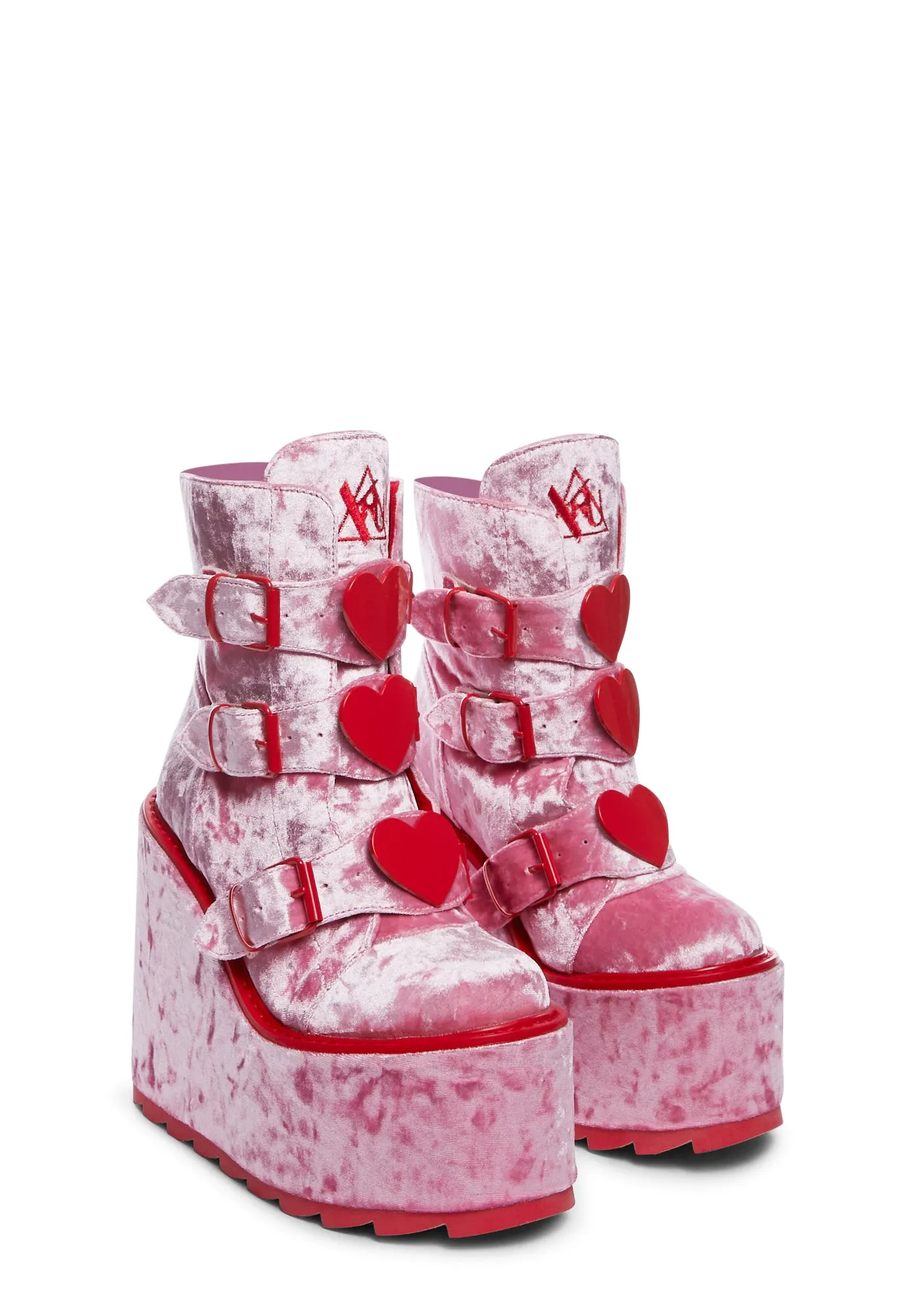 Dune Lo Heart Velvet Boots - Pink/Red