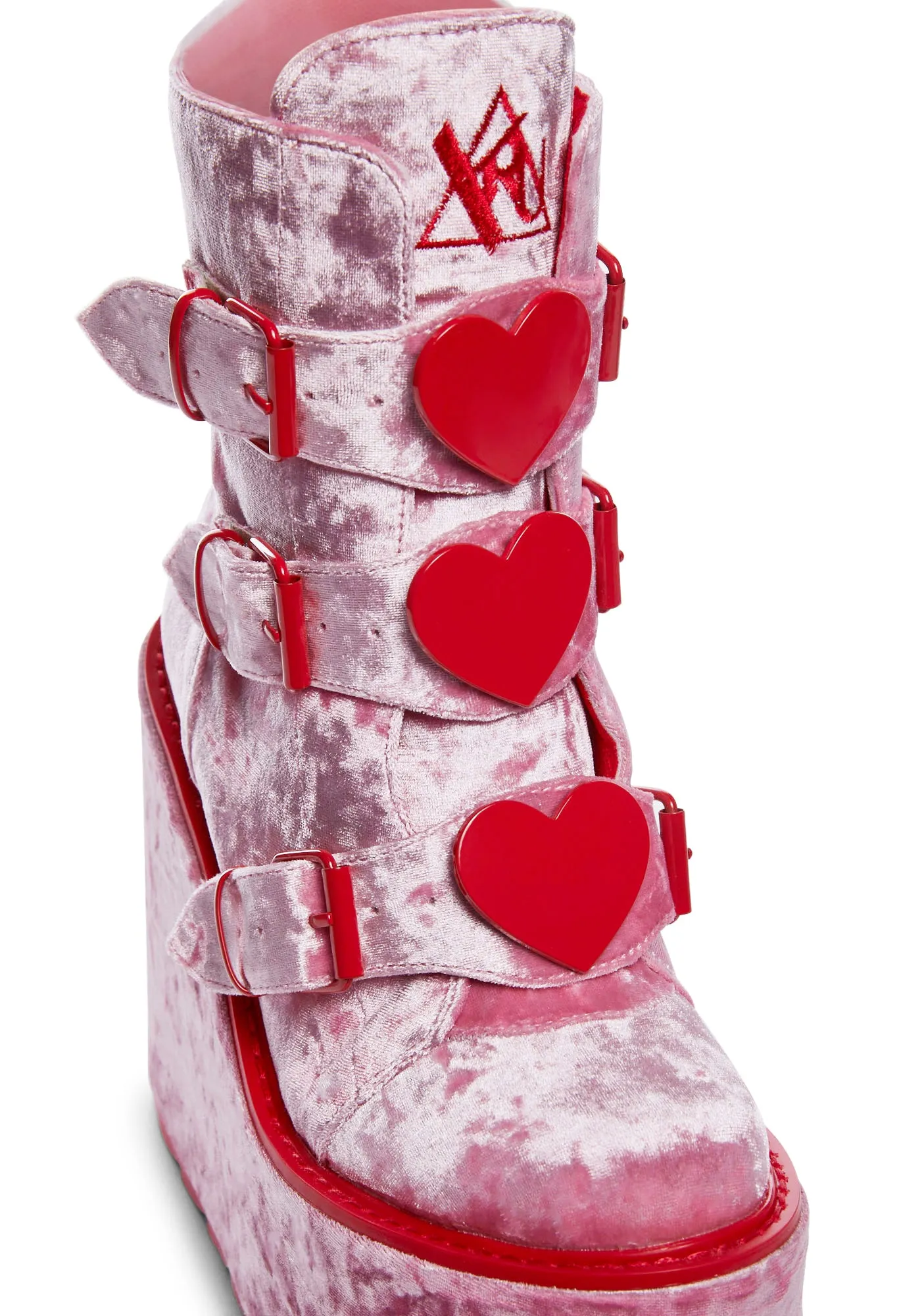 Dune Lo Heart Velvet Boots - Pink/Red