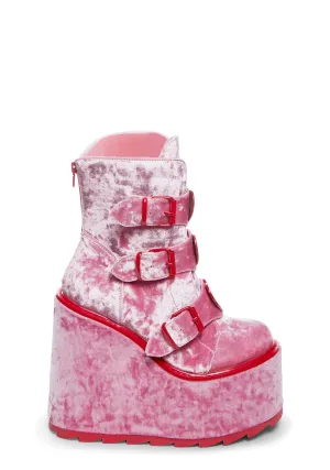 Dune Lo Heart Velvet Boots - Pink/Red