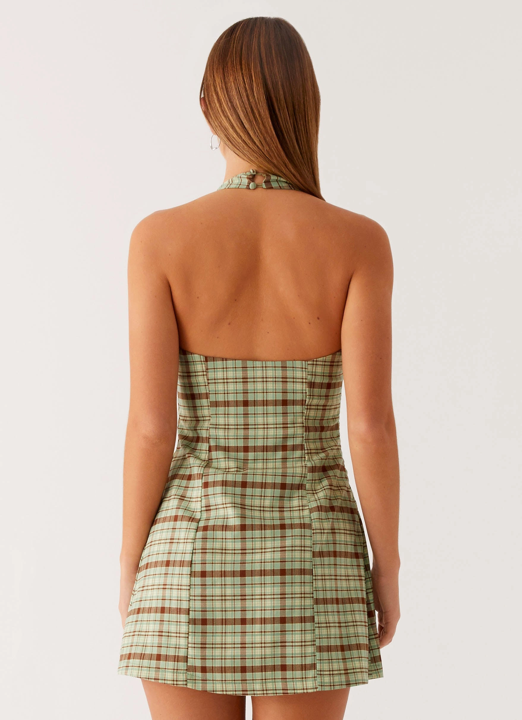 Dunia Halter Mini Dress - Forest Plaid