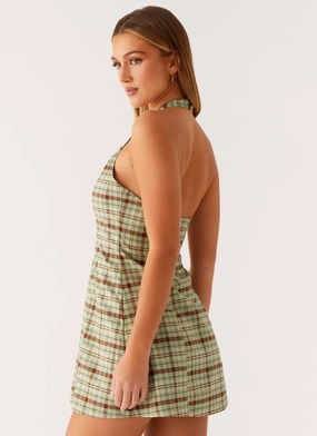 Dunia Halter Mini Dress - Forest Plaid Dunia Halter Mini Dress - Forest Plaid