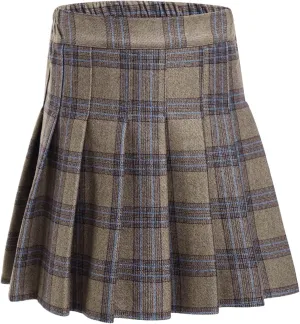 easyforever Kids Girls Plaid A-Line Pleated Mini Skirts School Uniform Skirts Skater Tennis Scooter Skirts Skorts