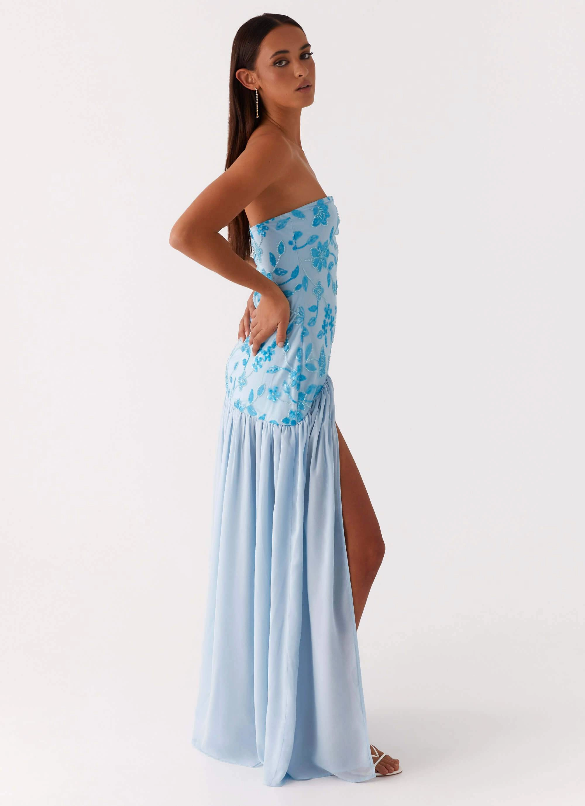 Eden Strapless Beaded Maxi Dress - Blue