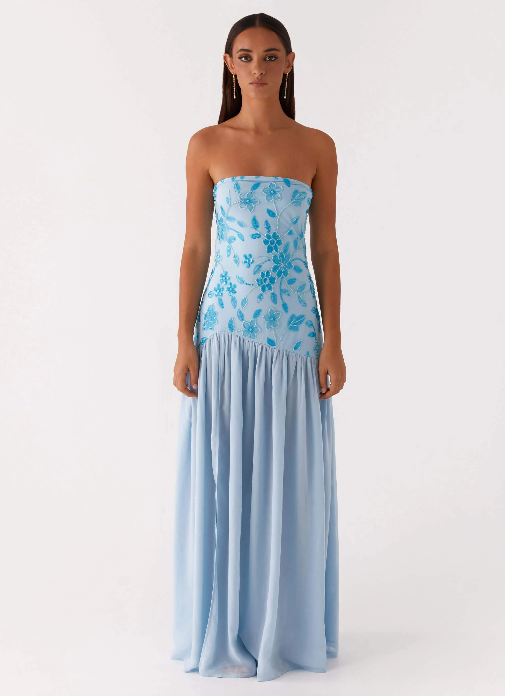 Eden Strapless Beaded Maxi Dress - Blue