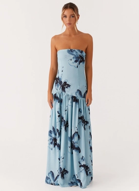 Eden Strapless Maxi Dress - Blue Black Floral Eden Strapless Maxi Dress - Blue Black Floral