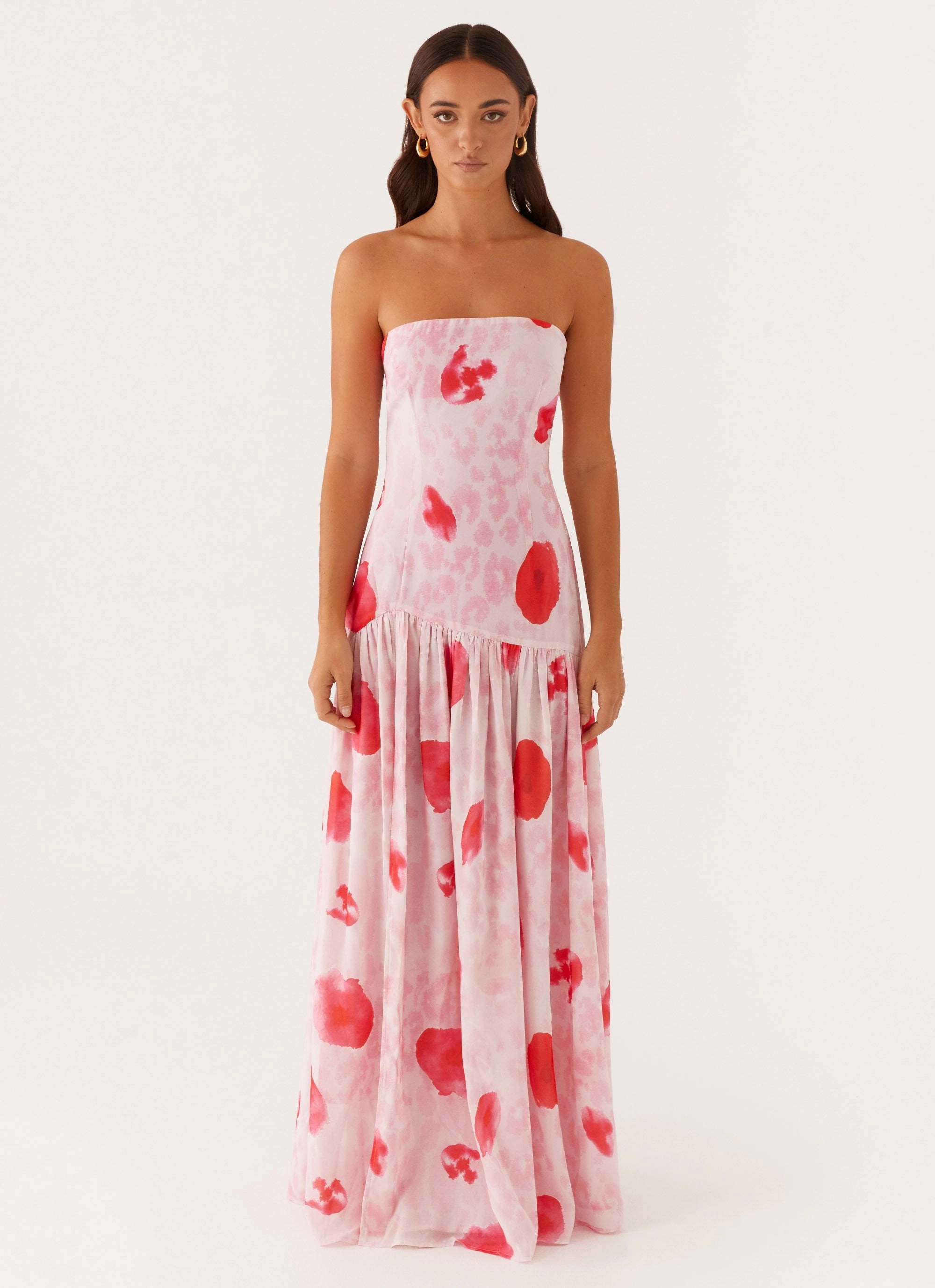 Eden Strapless Maxi Dress - Rose Leopard