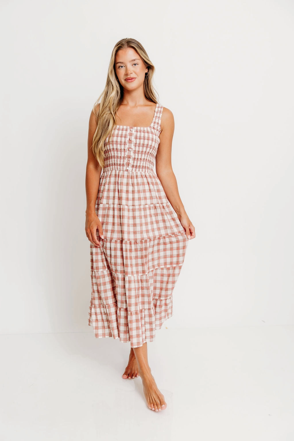 Eileen Plaid Maxi Dress in Pink