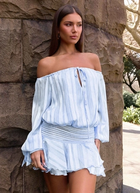 Eira Balloon Sleeve Mini Dress - Baby Blue Eira Balloon Sleeve Mini Dress - Baby Blue