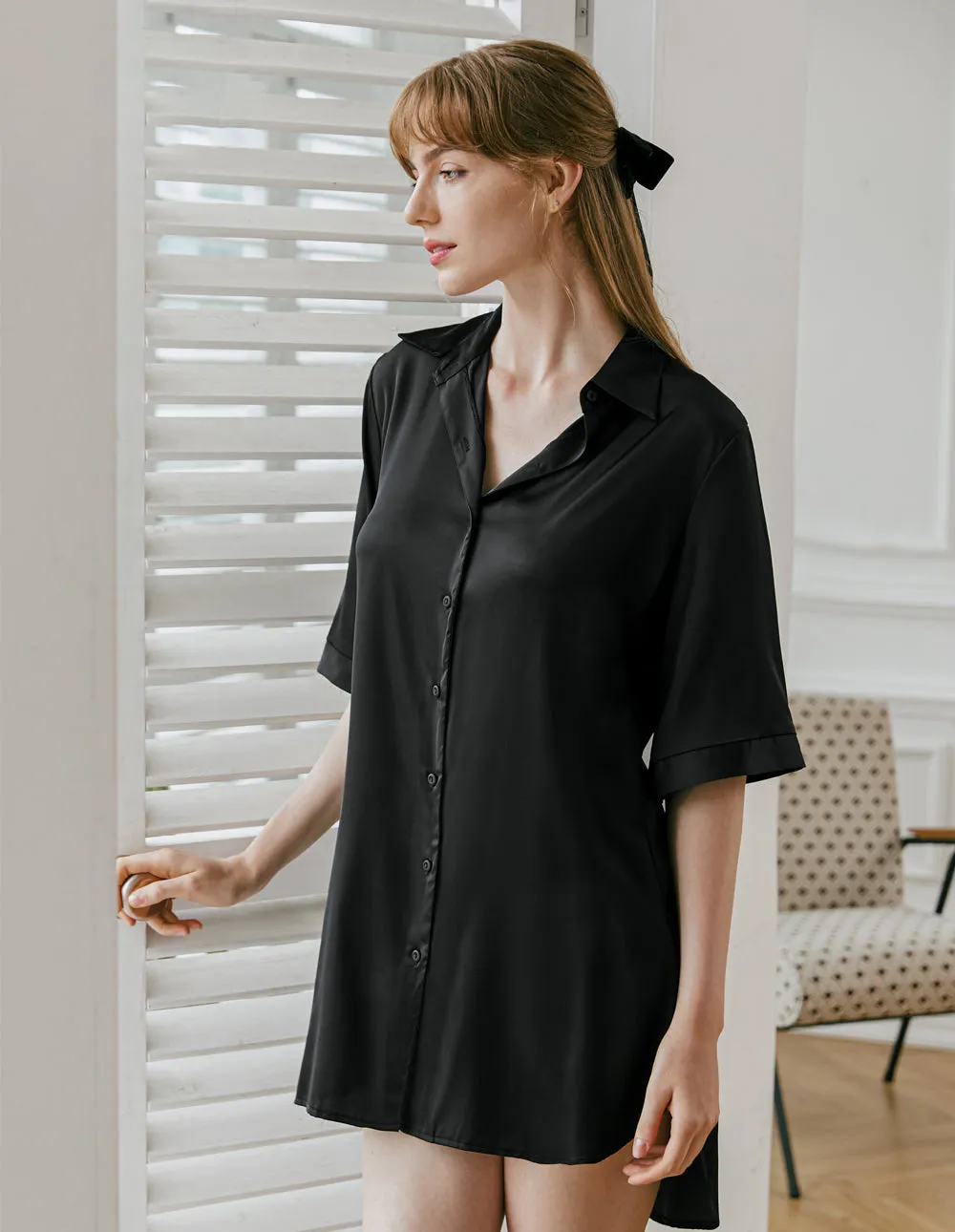 Ekouaer Boyfriend Style Sexy Silk Nightgown (US Only)