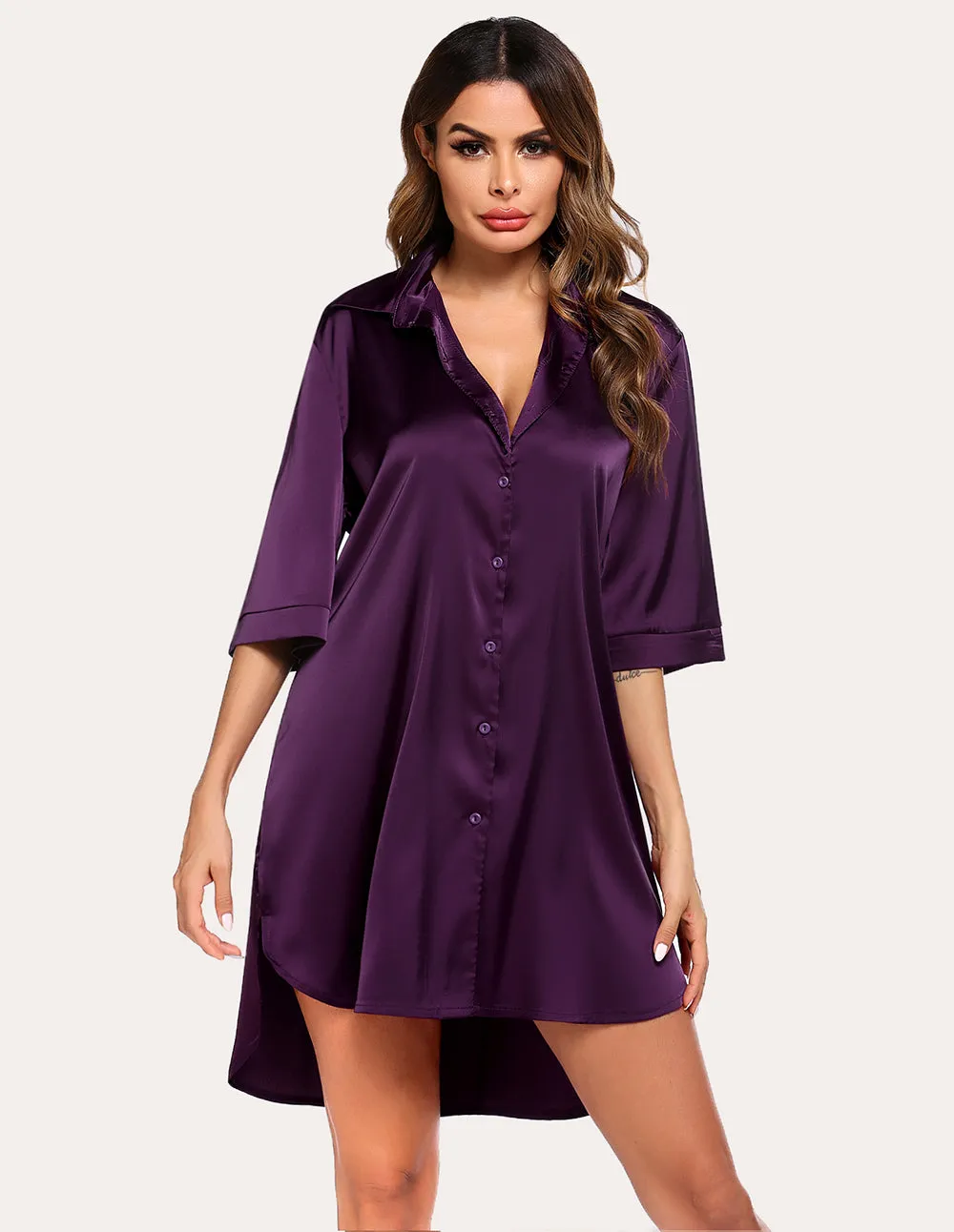 Ekouaer Boyfriend Style Sexy Silk Nightgown (US Only)
