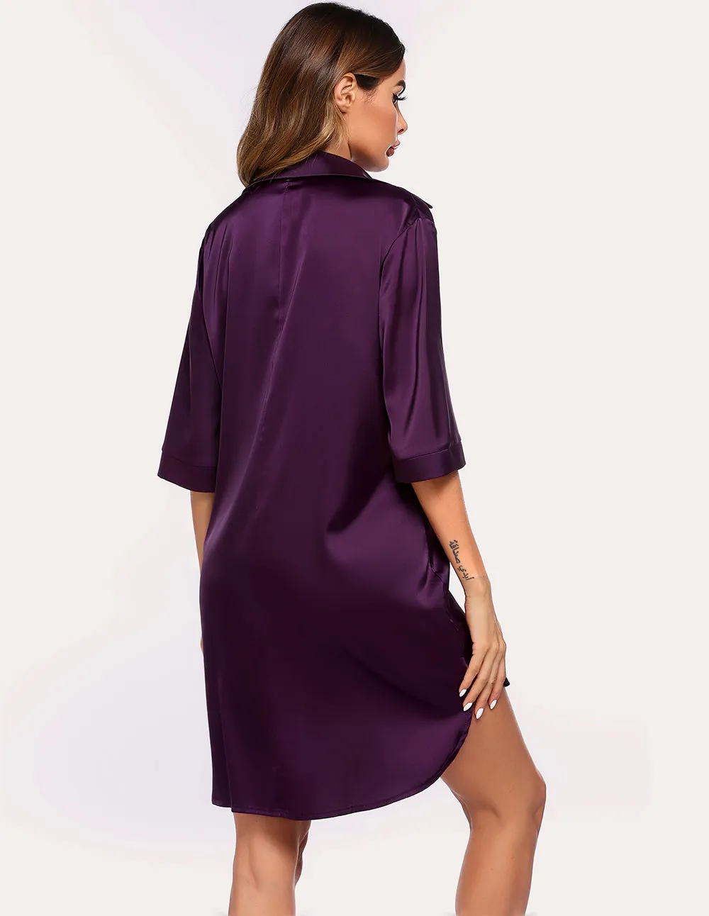 Ekouaer Boyfriend Style Sexy Silk Nightgown (US Only)