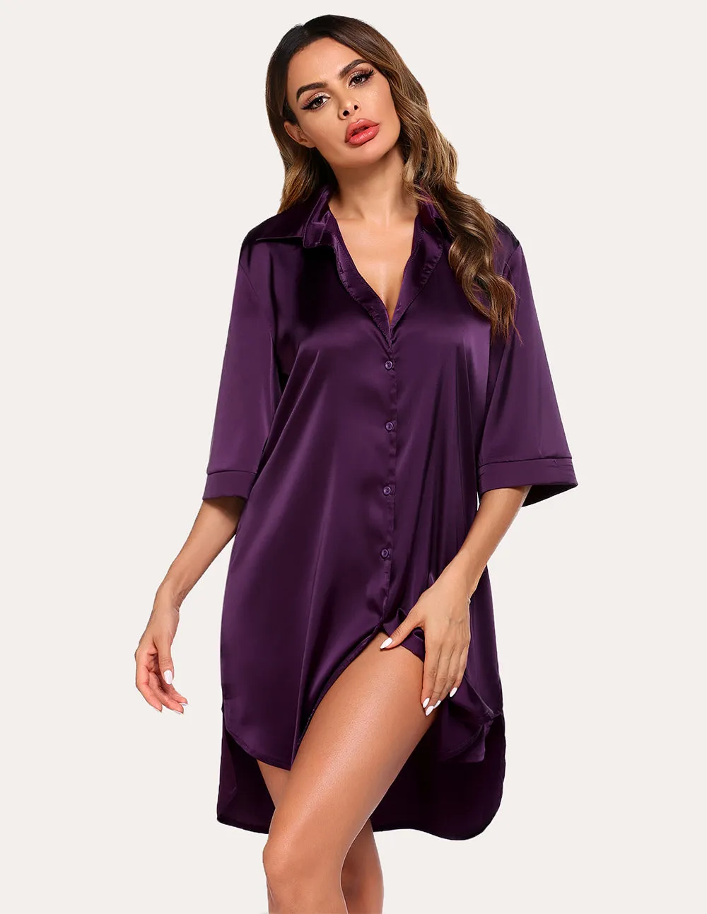 Ekouaer Boyfriend Style Sexy Silk Nightgown (US Only)