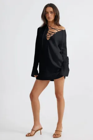 Elaine Lace Up Mini Dress - Black