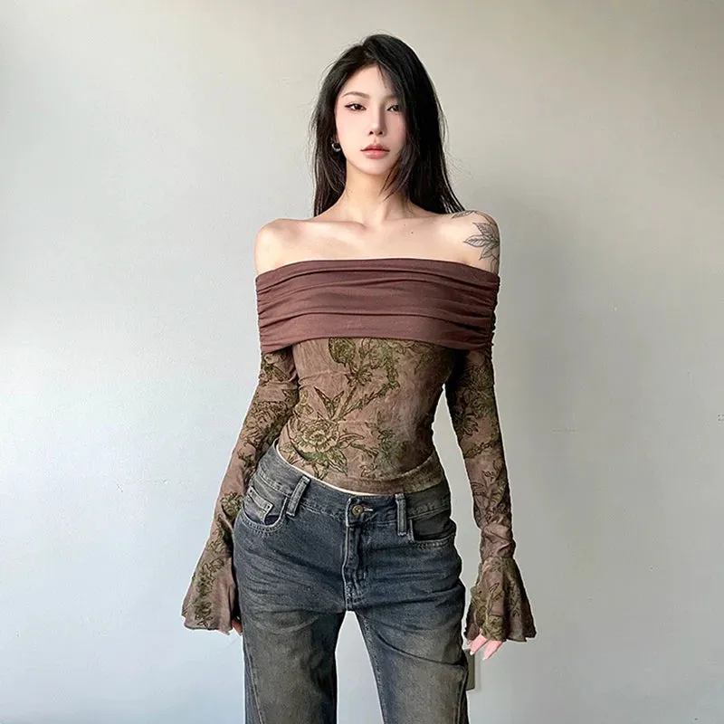 Elara Off-Shoulder Floral Mesh Top