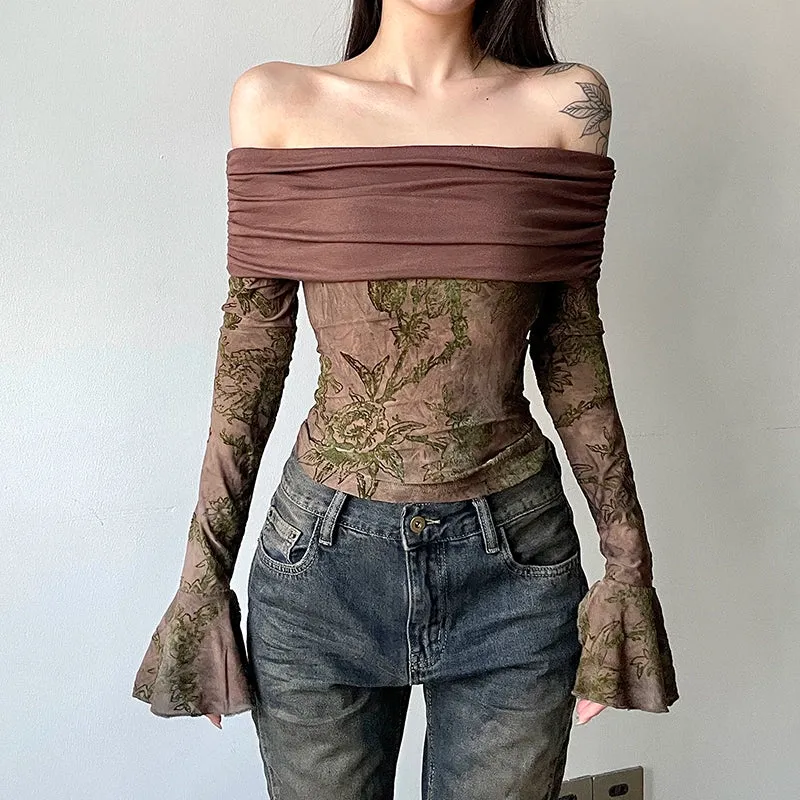 Elara Off-Shoulder Floral Mesh Top
