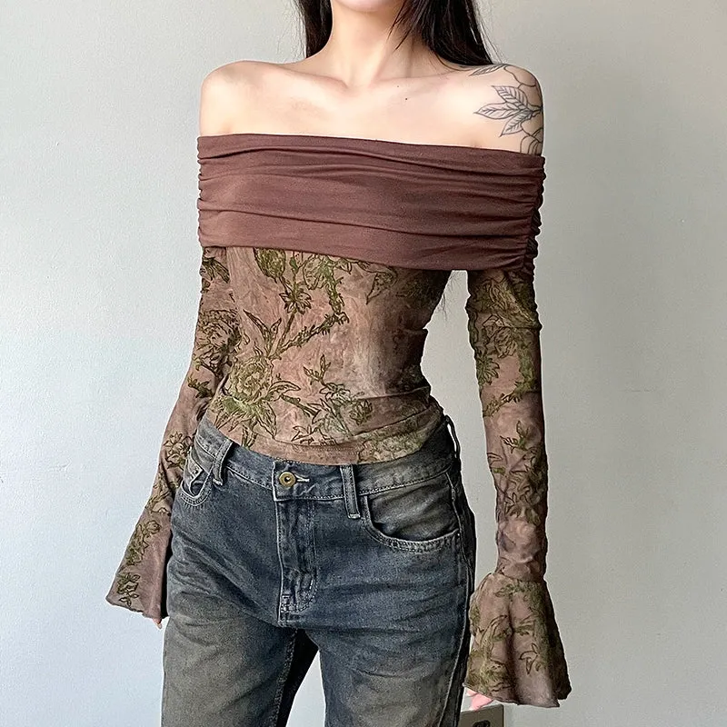 Elara Off-Shoulder Floral Mesh Top