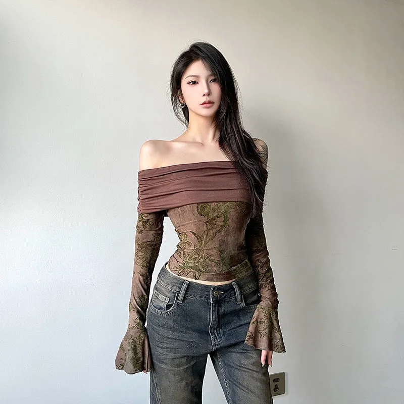 Elara Off-Shoulder Floral Mesh Top