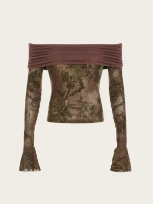 Elara Off-Shoulder Floral Mesh Top