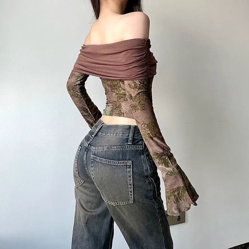 Elara Off-Shoulder Floral Mesh Top