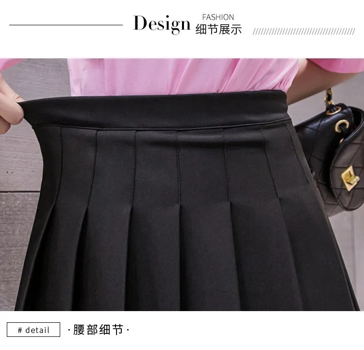 Elastic Waist Pleated Women White Skirt High A-Line Slim Look Korean Chequered Shorts