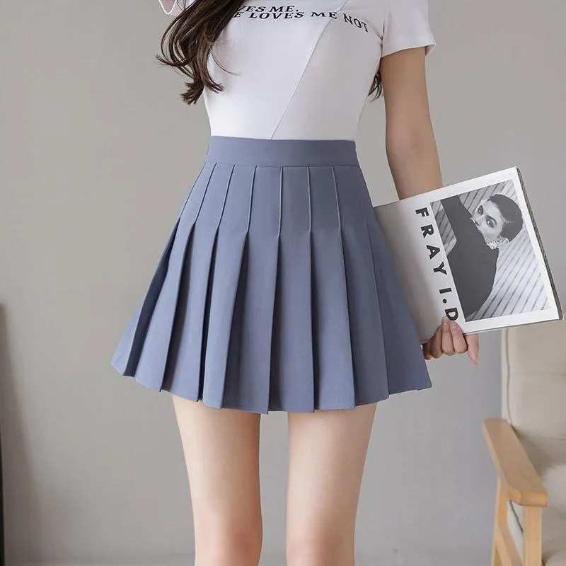 Elastic Waist Pleated Women White Skirt High A-Line Slim Look Korean Chequered Shorts