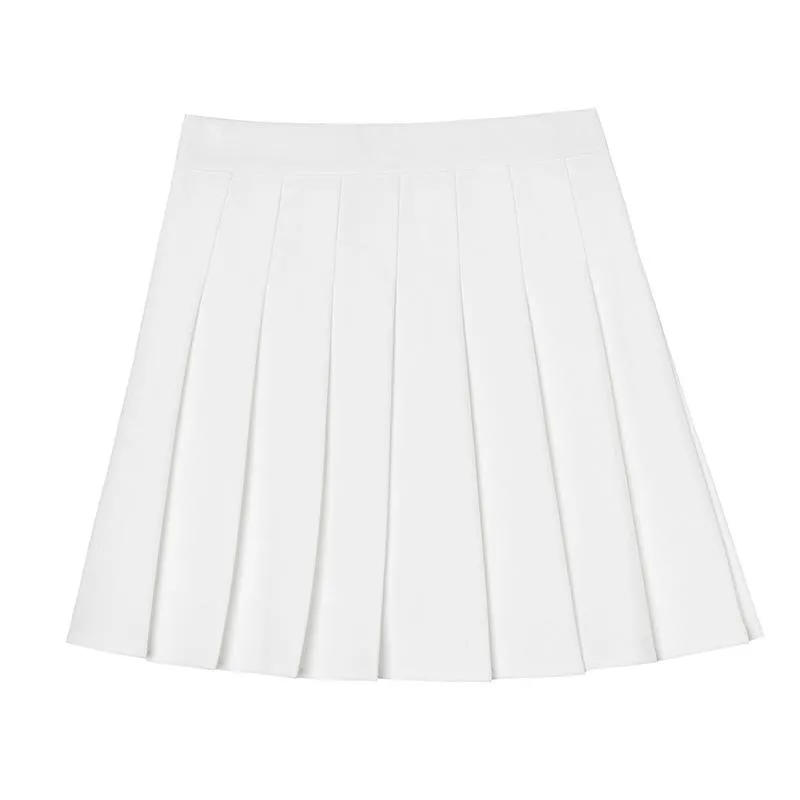 Elastic Waist Pleated Women White Skirt High A-Line Slim Look Korean Chequered Shorts