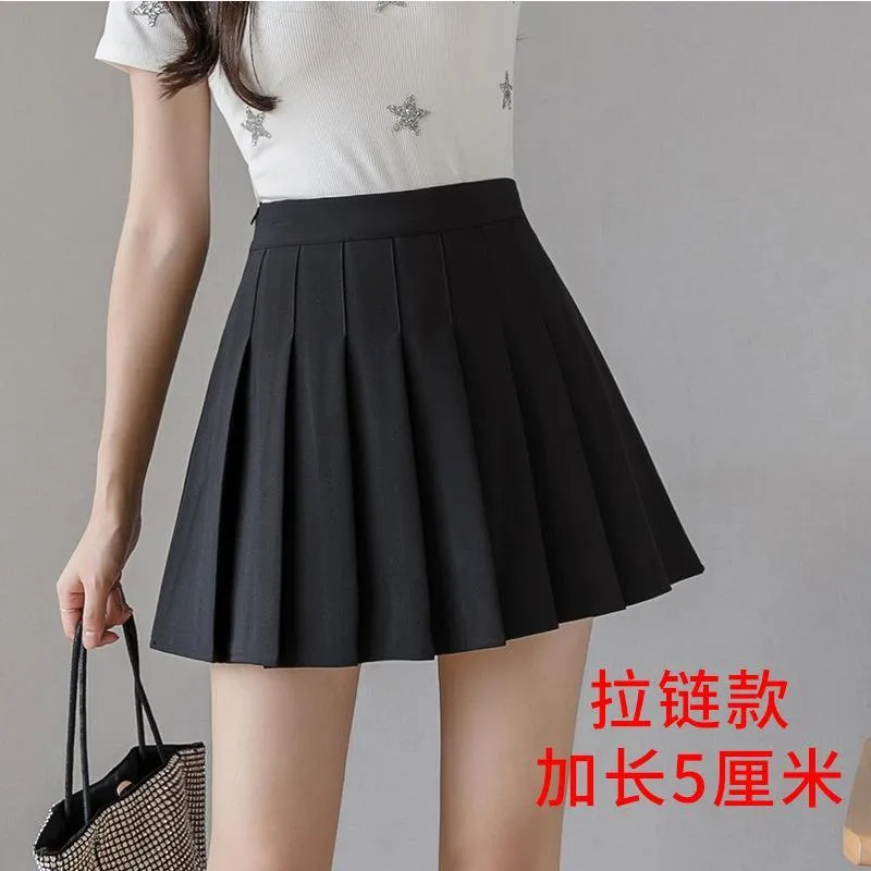 Elastic Waist Pleated Women White Skirt High A-Line Slim Look Korean Chequered Shorts