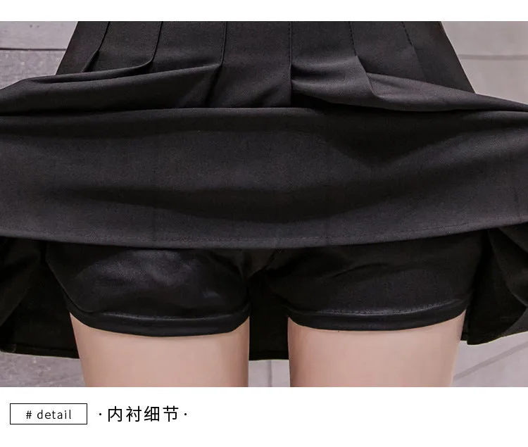 Elastic Waist Pleated Women White Skirt High A-Line Slim Look Korean Chequered Shorts