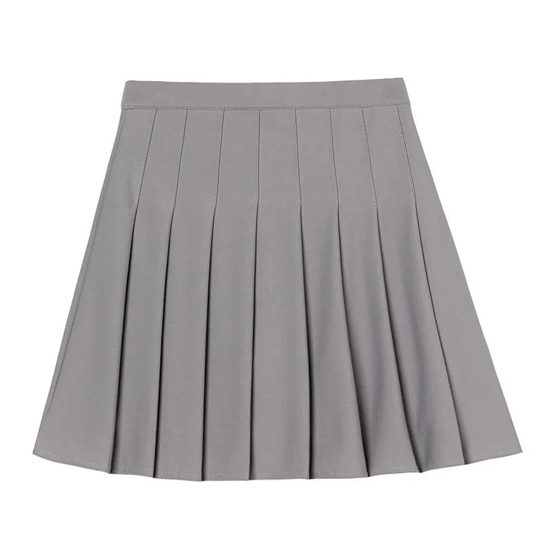 Elastic Waist Pleated Women White Skirt High A-Line Slim Look Korean Chequered Shorts