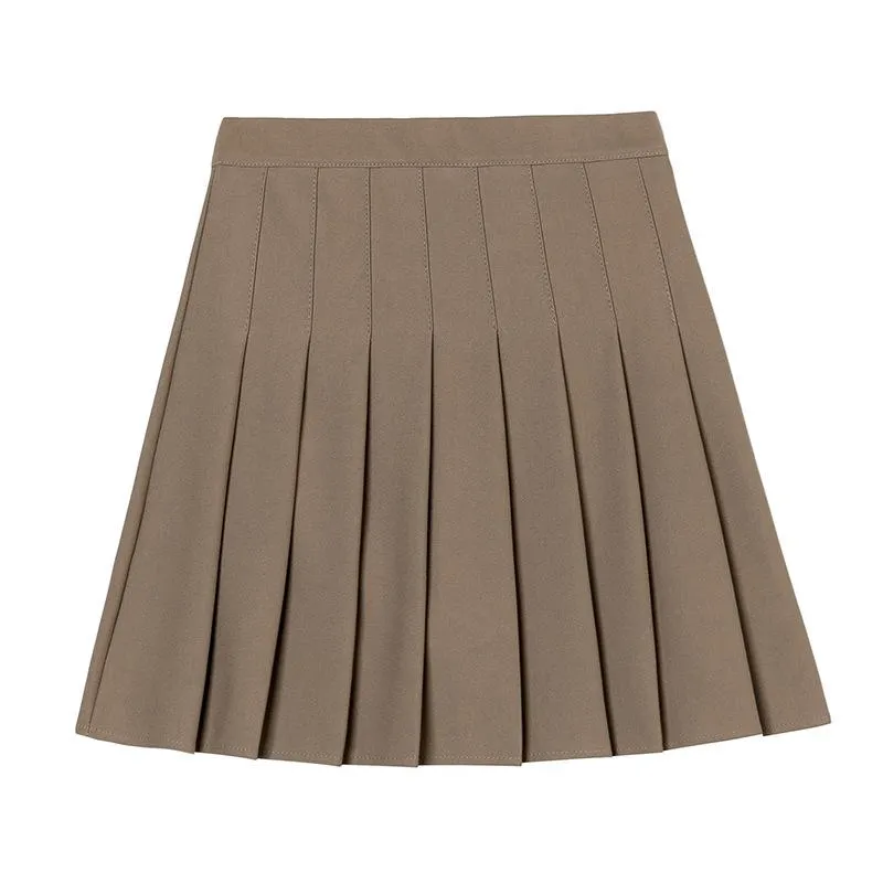 Elastic Waist Pleated Women White Skirt High A-Line Slim Look Korean Chequered Shorts