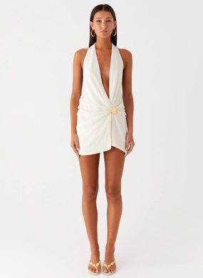 Eleanora Plunge Mini Dress - Ivory Eleanora Plunge Mini Dress - Ivory