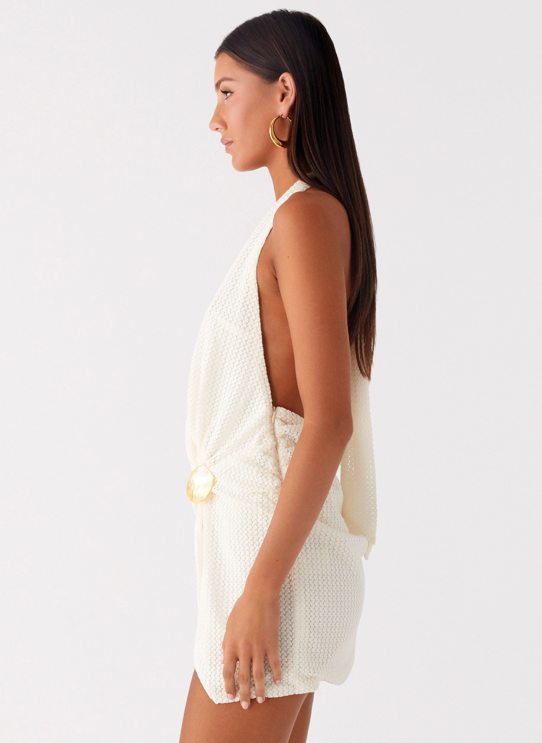 Eleanora Plunge Mini Dress - Ivory