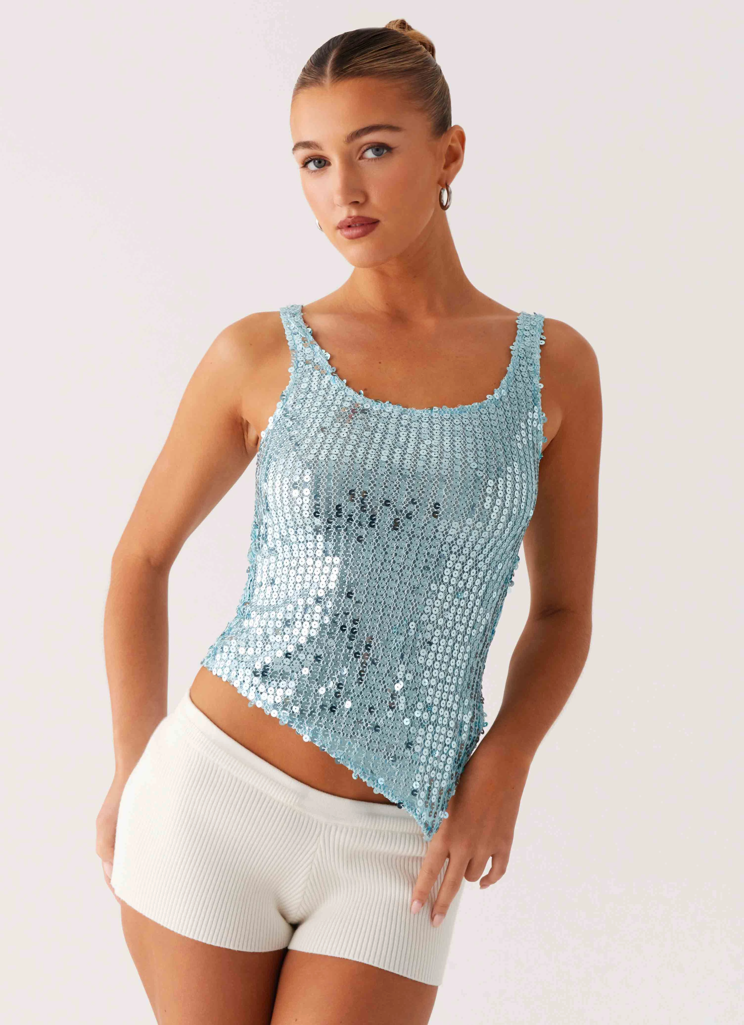 Electra Sequin Tank - Turquoise