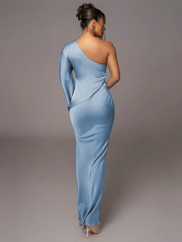 Elegant Evening Satin One-Shoulder Maxi Dress