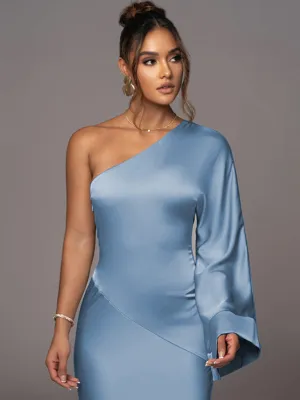 Elegant Evening Satin One-Shoulder Maxi Dress